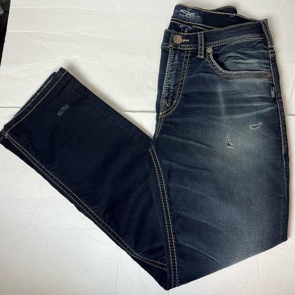 Silver Mens Jean Grayson Easy Fit Straight Leg Distressed Denim Size 32 Mens - Picture 10 of 11